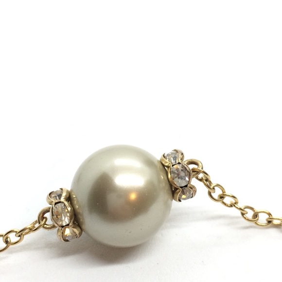 J. CREW LONG FAUX PEARL CHAIN RHINESTONE NECKLACE RONDELLES GOLD TONE - Picture 5 of 6